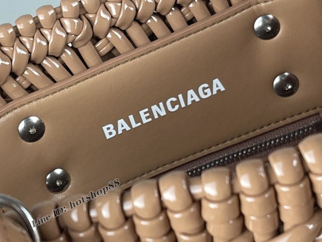 Balenciaga專櫃爆款漆面人造皮革編織敞口托特包 巴黎世家中號Bistro菜籃子包 款號：080807 fyj1273